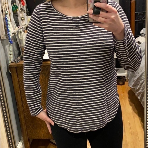Lands End Thick Warm French Terry Striped Crew - Picture 8 of 13